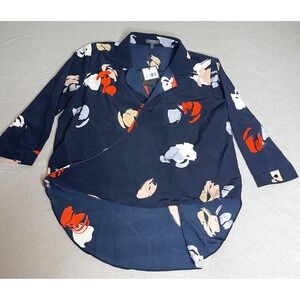 Madison Navy Blue Abstract Floral High Low Wrap Blouse NWT
